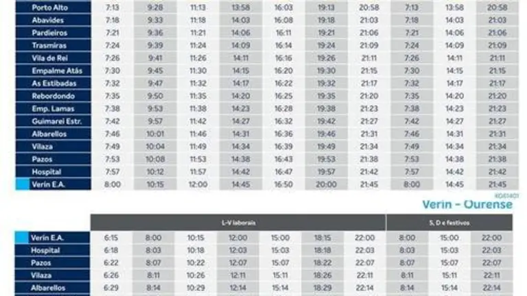 Horario autobuses Ourense-Xinzo-Ourense