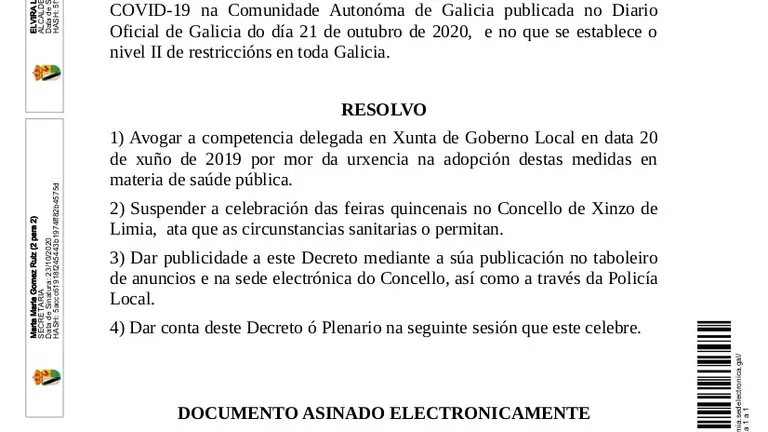 Decreto suspensi&oacute;n feiras