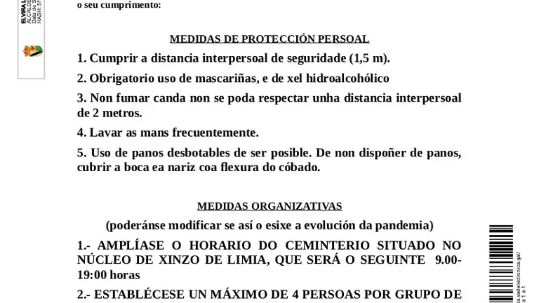 Bando medidas preventivas Covid-19 nos cemiterios