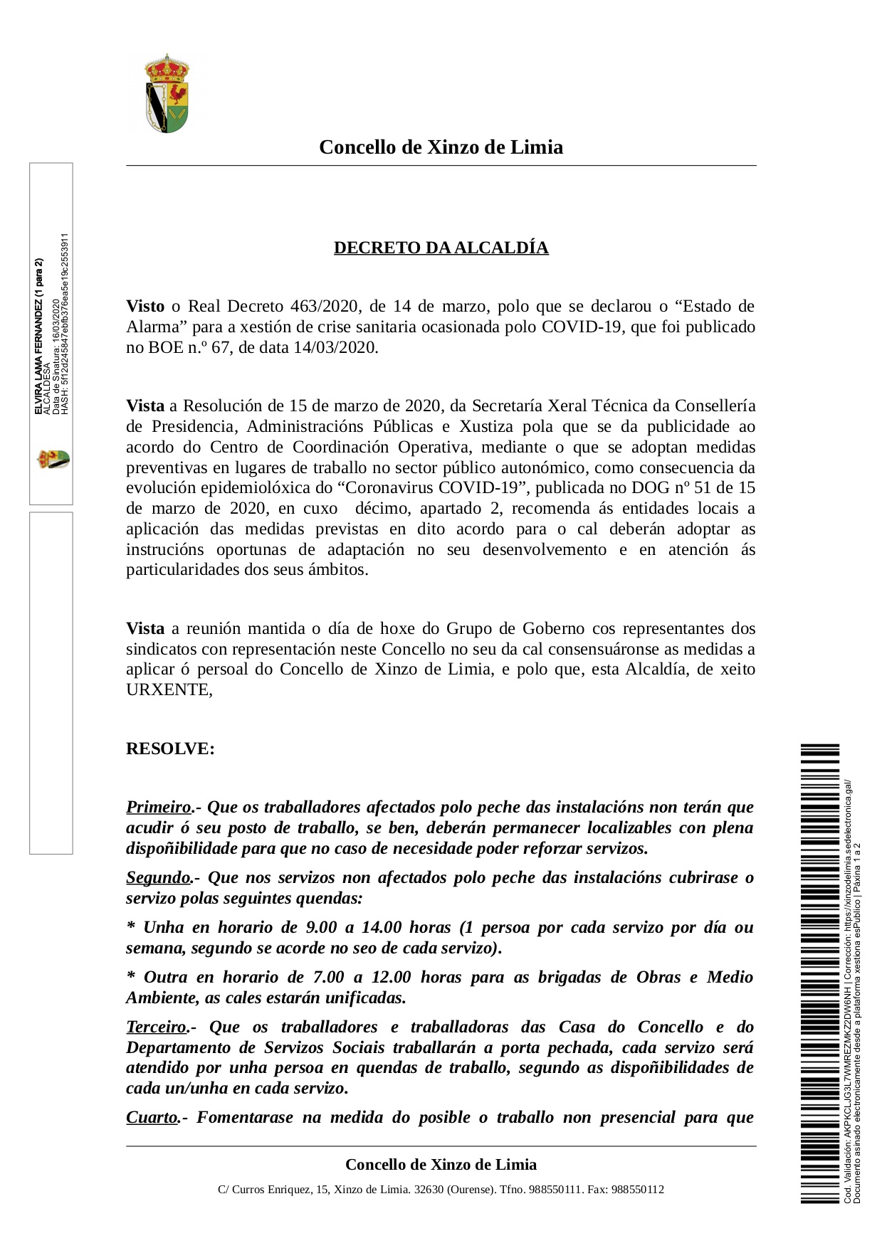 Decreto reorganización servicios munipais